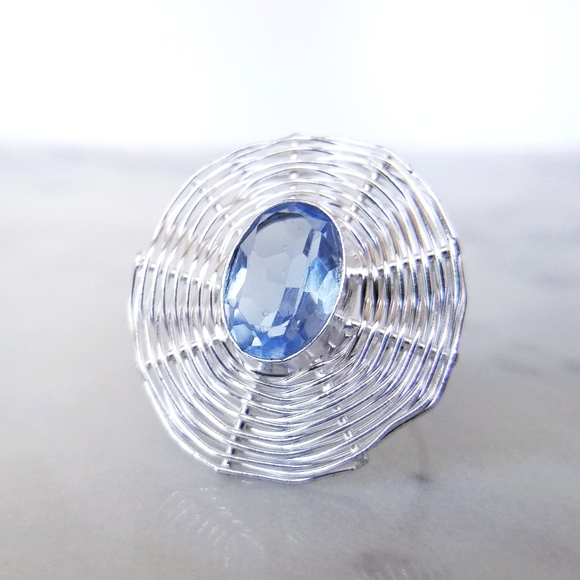 Jewelry - Silver Plated Blue Topaz Weave Cocktail Ring Size 9